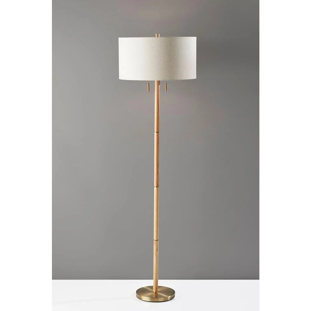 Natural Rubberwood Base & Antique Brass Floor Lamp X986