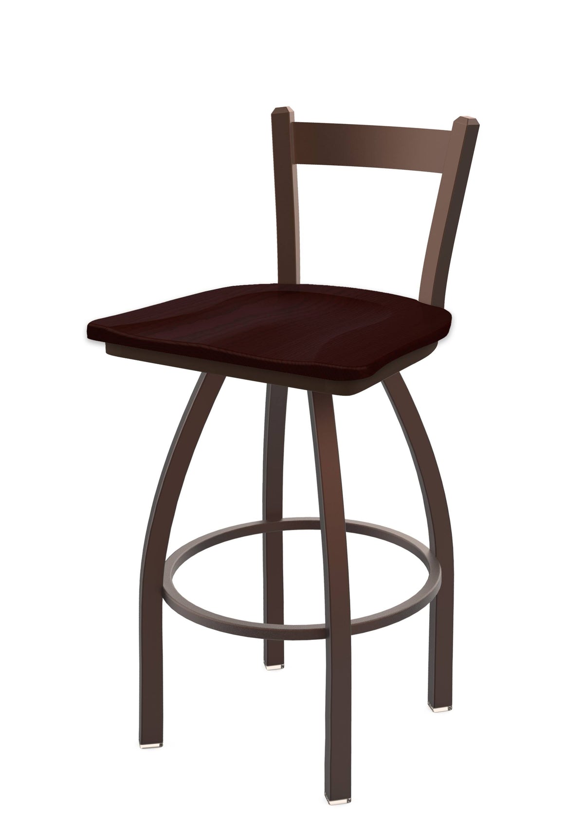 30 inch Low Back Swivel Bar Stool with Bronze Finish and Dark Cherry Oak Seat F675425