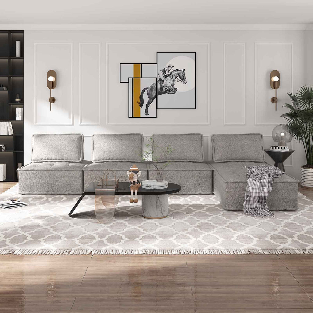 Light Grey Modular Sectional Sofa with Ottoman R696915
