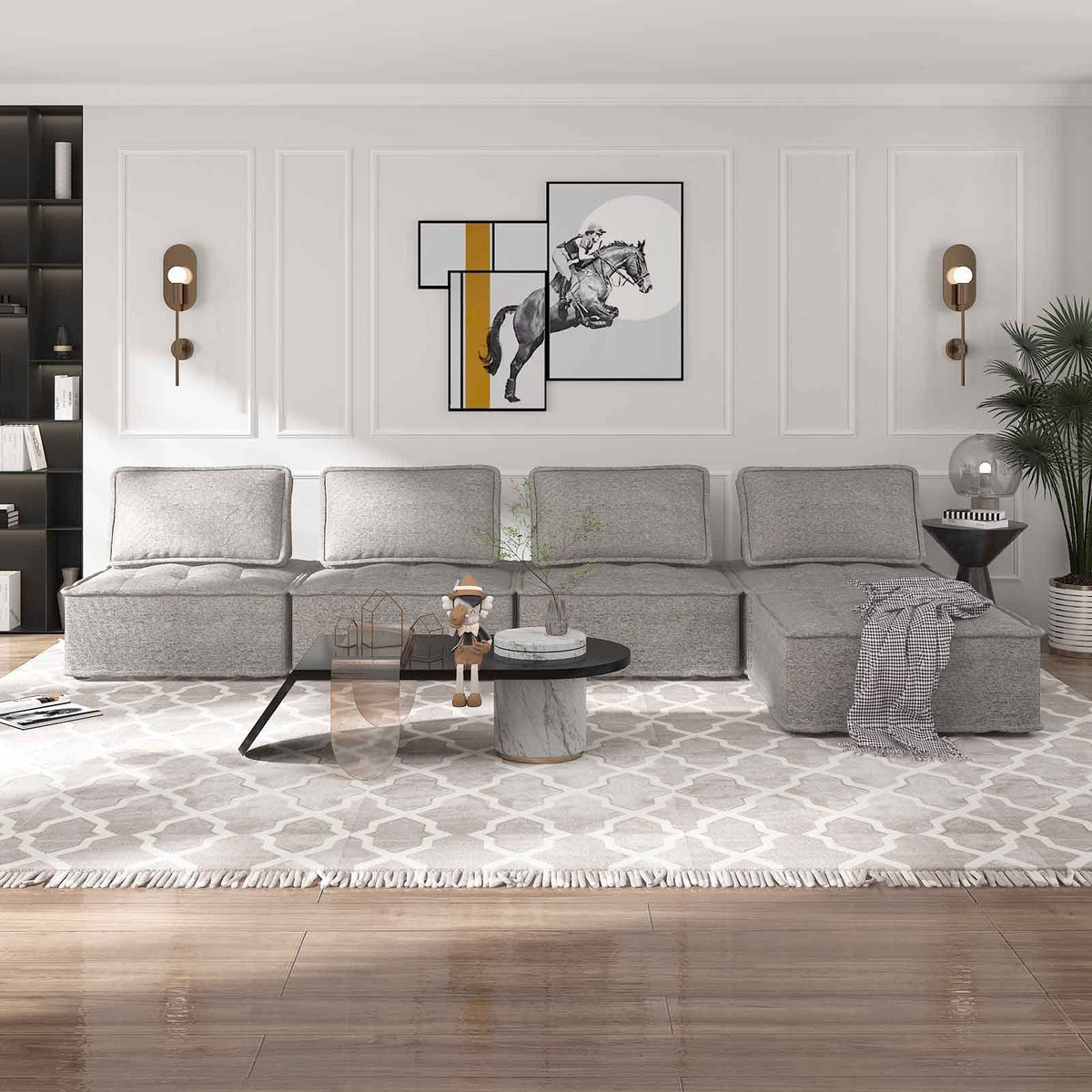 Light Grey Modular Sectional Sofa with Ottoman R696915