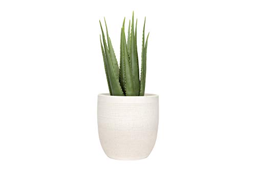 Large Matte White Embossed Stoneware Planter L73305