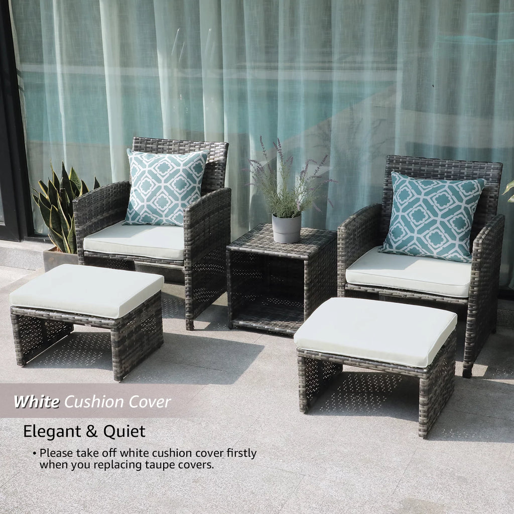 Patio Chairs Chat Set with Ottoman Coffee Table and Pillows R345278