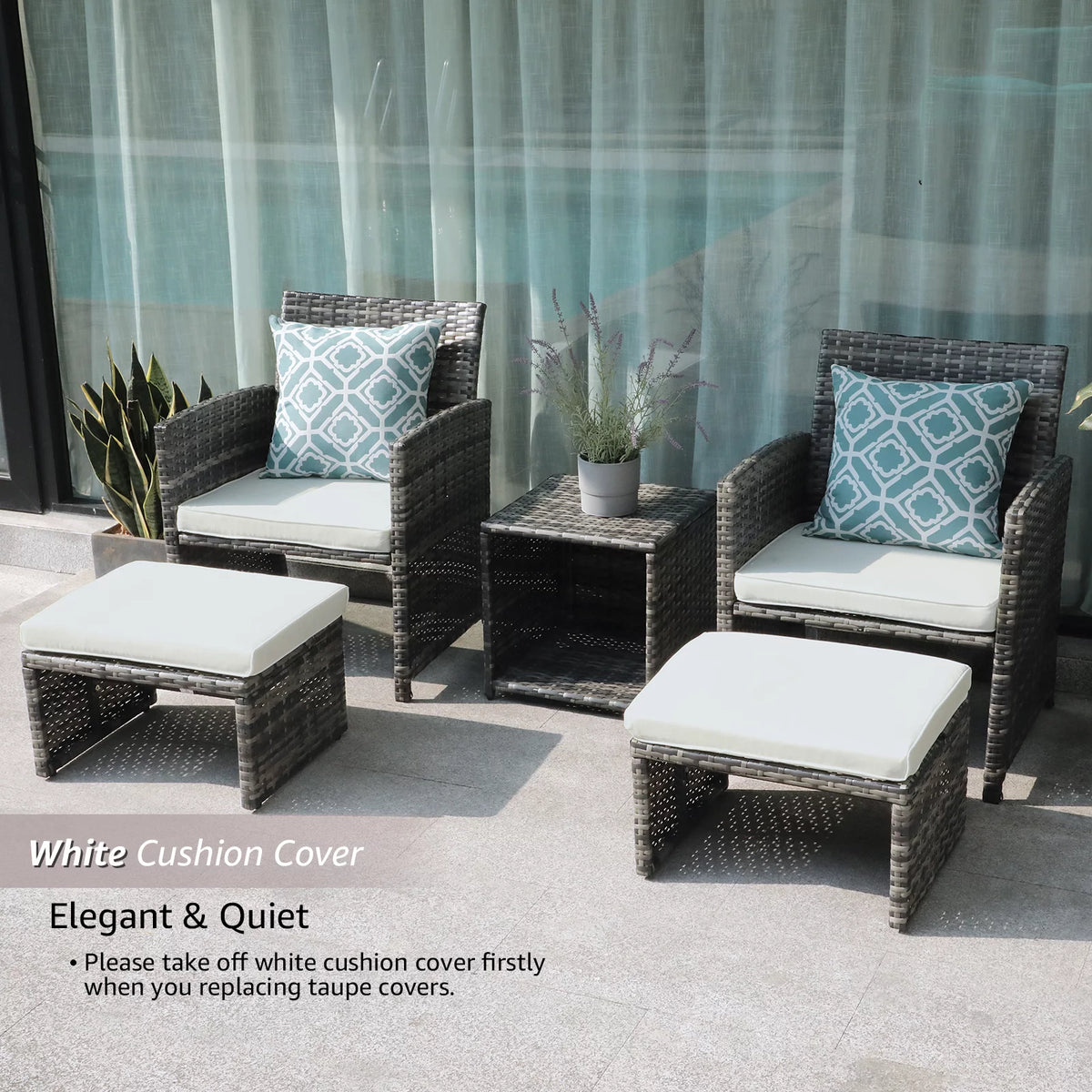 Patio Chairs Chat Set with Ottoman Coffee Table and Pillows R345278