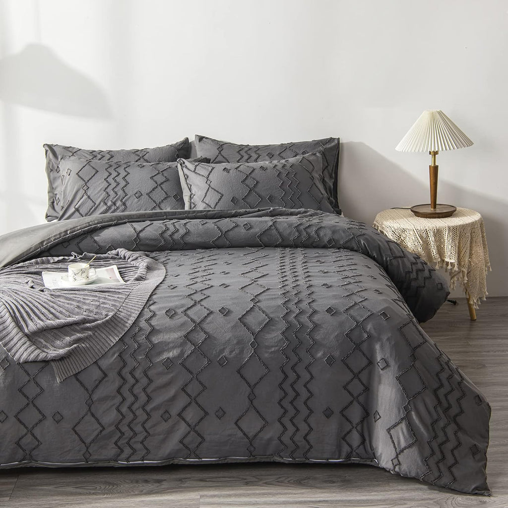 Blue Cotton Geometric Queen Duvet Cover Set W11882