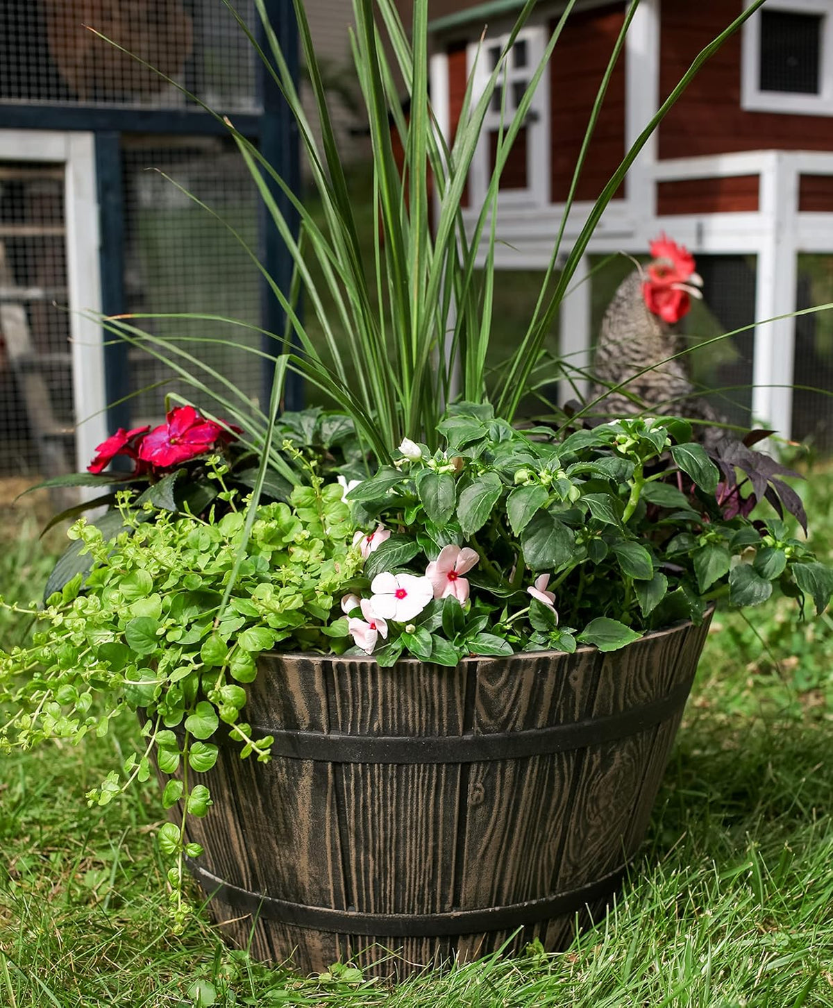 16 Inch Whiskey Barrel Planter in Aged Oak Color I646