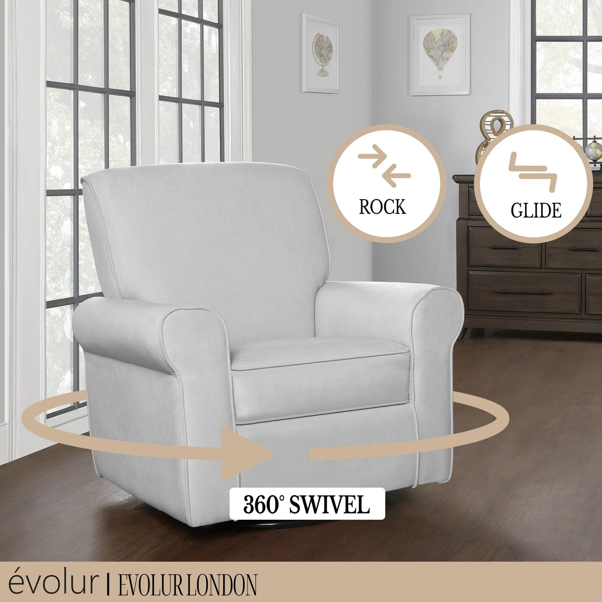 Gray Upholstered Swivel Glider Q49884