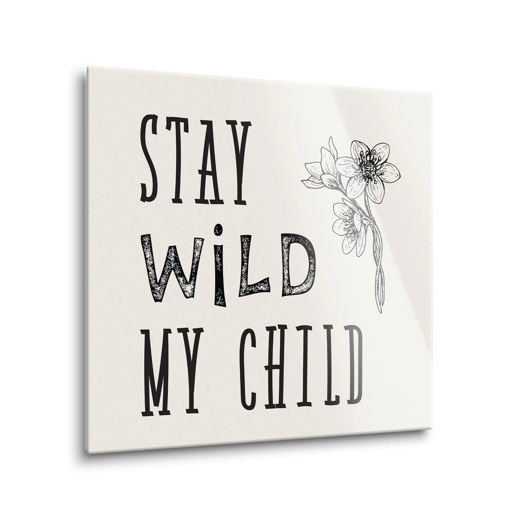 White Floral Sketch 24 x 24 Glass Wall Hanging Sign P76364