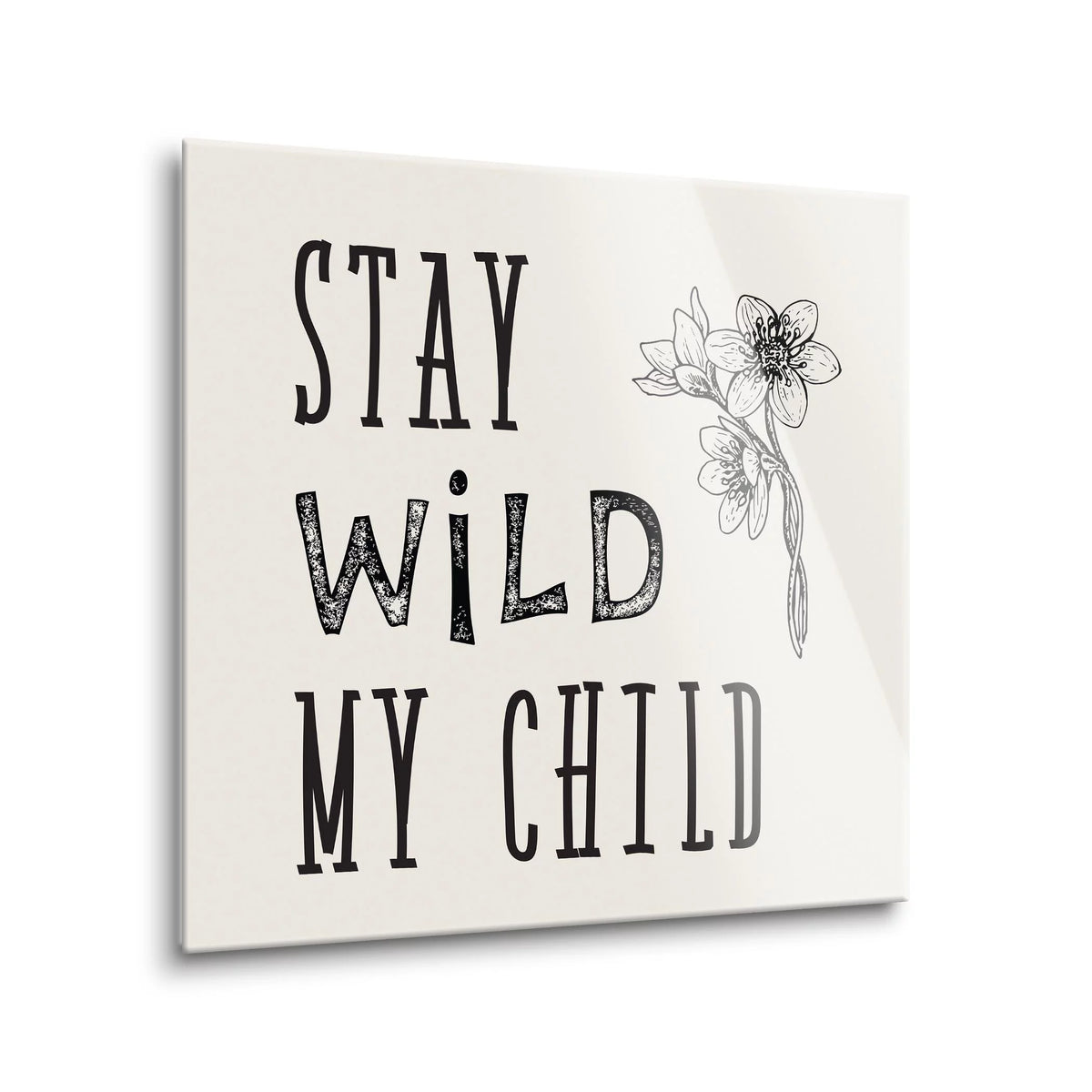 White Floral Sketch 24 x 24 Glass Wall Hanging Sign P76364
