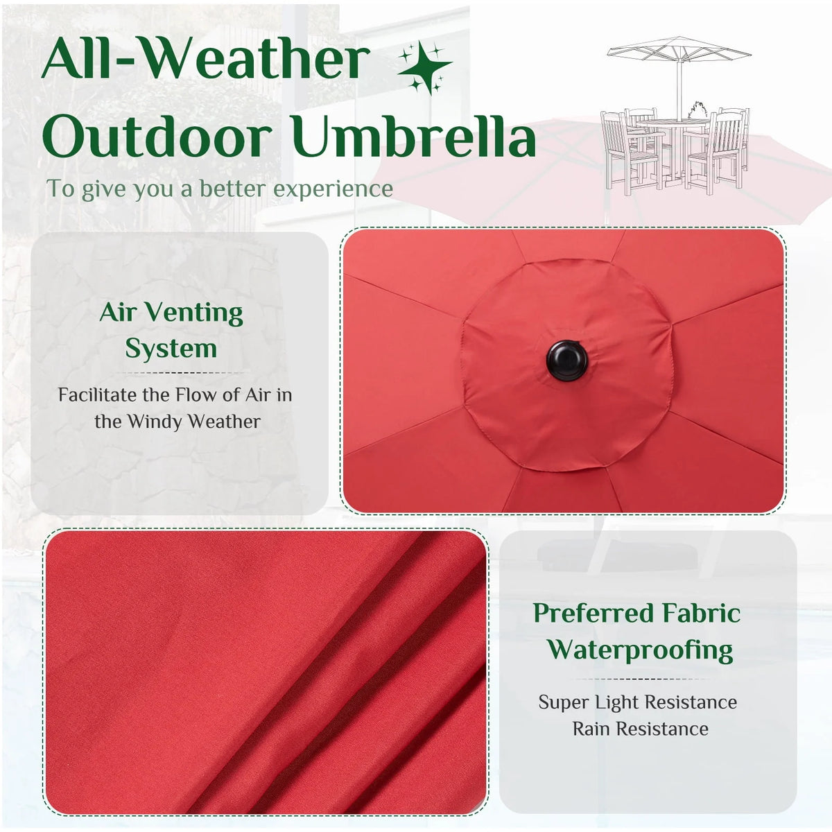 9-FT Outdoor Patio Umbrella with Push Button Tilt and Crank G5896