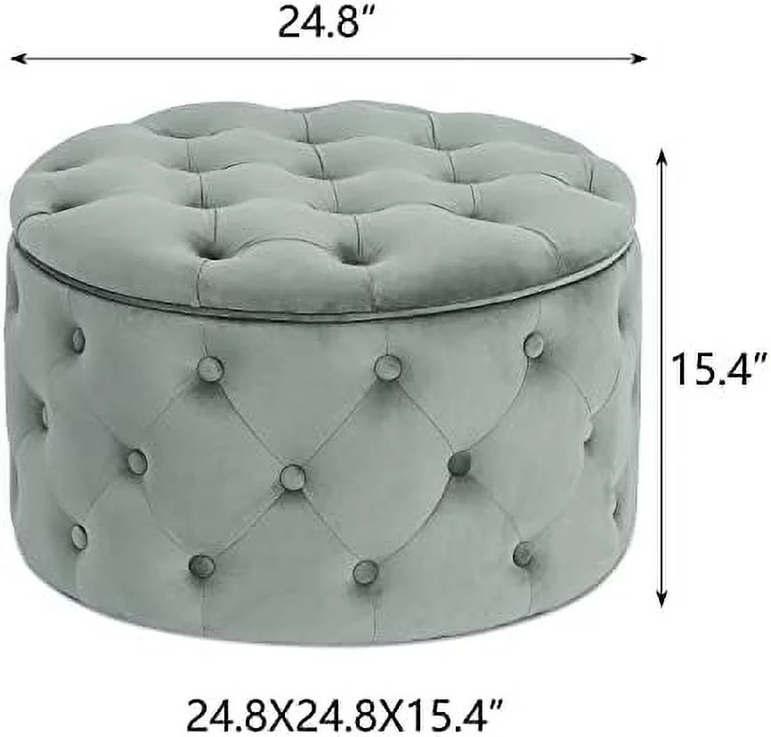 Round Velvet Button Tufted Ottoman B93194