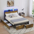 Queen Size Platform Bed Frame with Storage Headboard and 6 Drawers N587