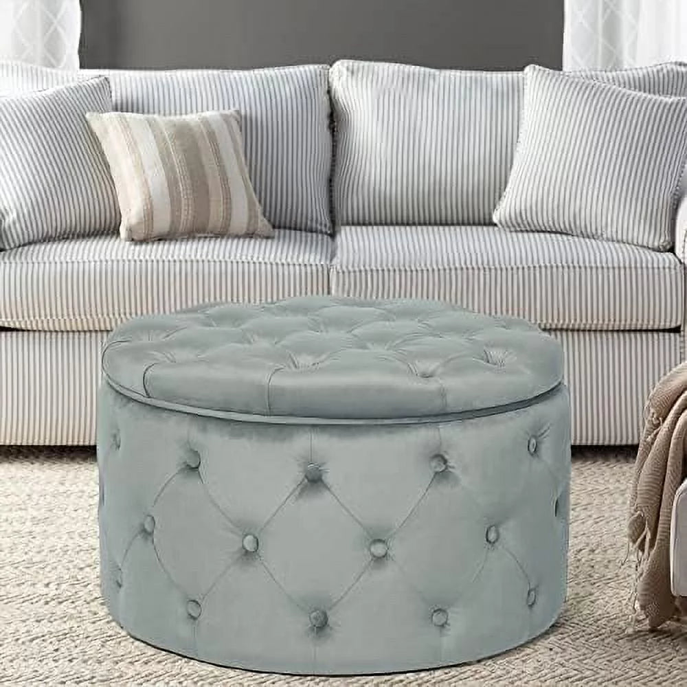 Round Velvet Button Tufted Ottoman B93194