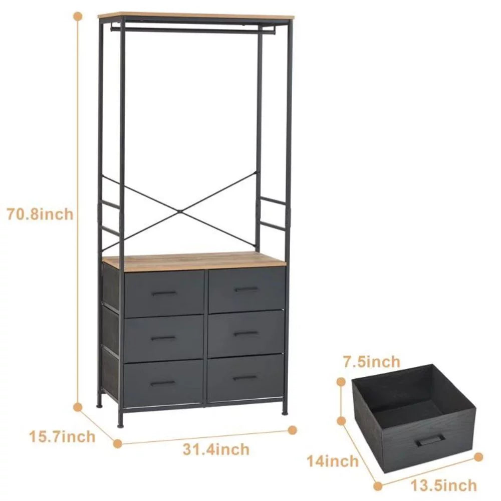 Clothing Rack with Hanging Rod and 6 Drawer R46266