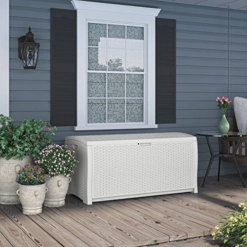 White Wicker Resin Deck Box, 99 Gallon L121