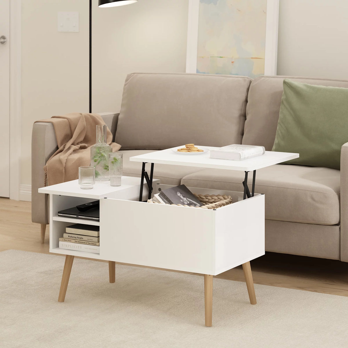 Lift Top Coffee Table with Wooden Leg M6487