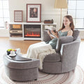 White Large Swivel Accent Barrel Chair with Ottoman N786228