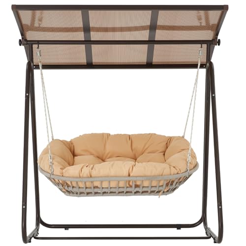 2-Person Outdoor Porch Swing with Adjustable Canopy and Cushions O1169
