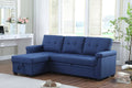 Blue Linen Reversible Sleeper Sectional Sofa with Storage Chaise P939