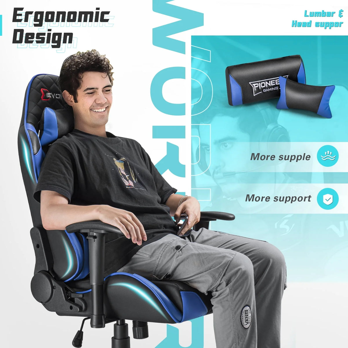 Red Ergonomic Gaming Chair with Headrest and Lumbar Support S64310