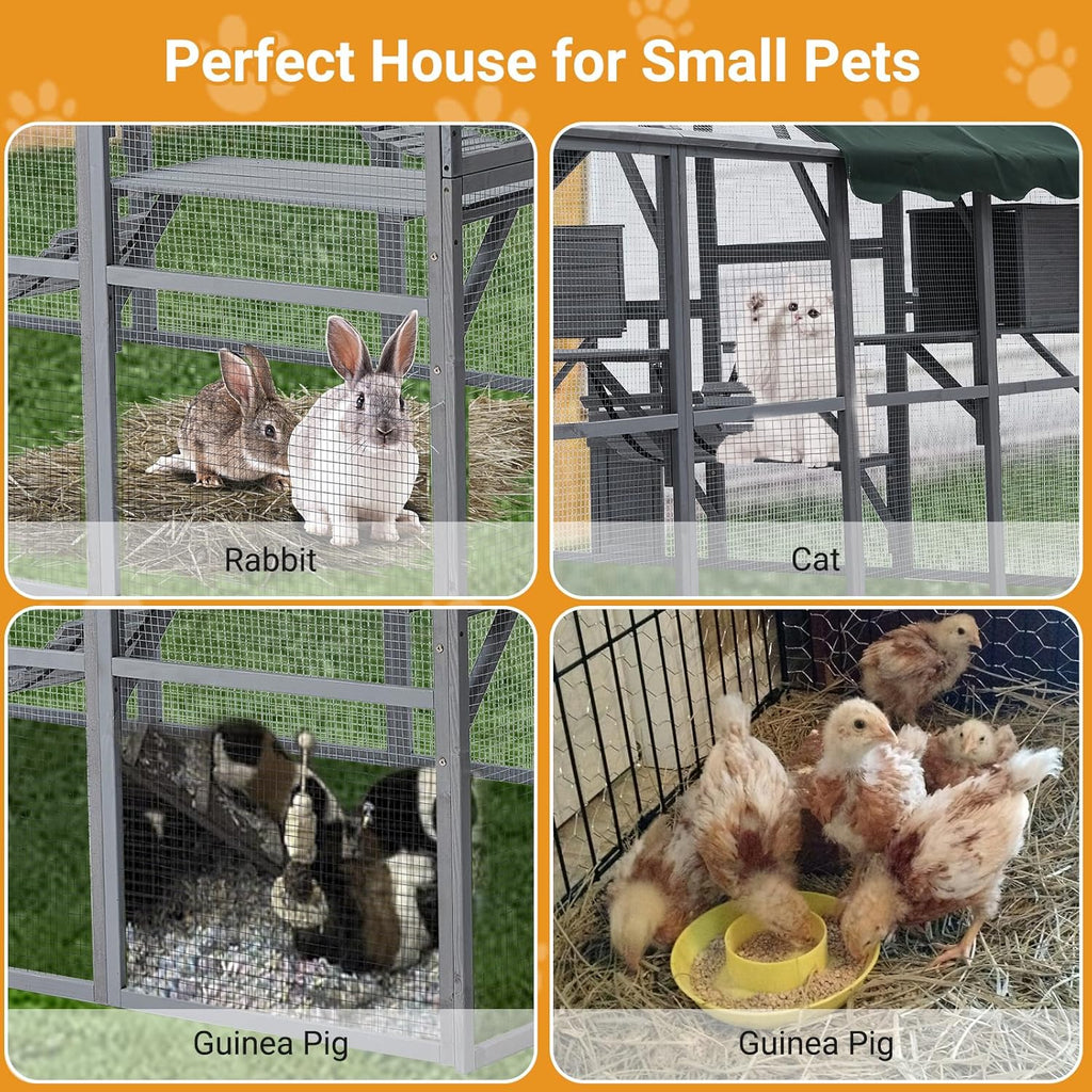 Large 3-Tier Outdoor Cat House with 2 Lockable Cat Doors and a Walk in Door B244407