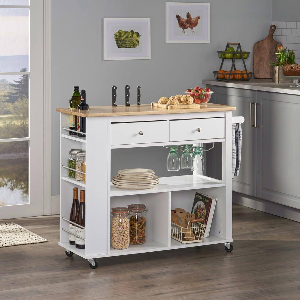 White Kitchen Cart with Storage S914