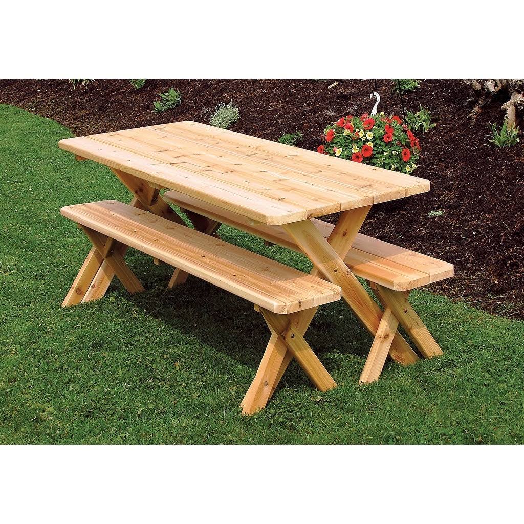 Cedar 5 Cross Leg Picnic Table with 2 Benches V765