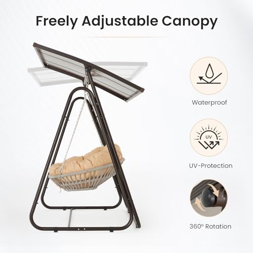 2-Person Outdoor Porch Swing with Adjustable Canopy and Cushions O1169
