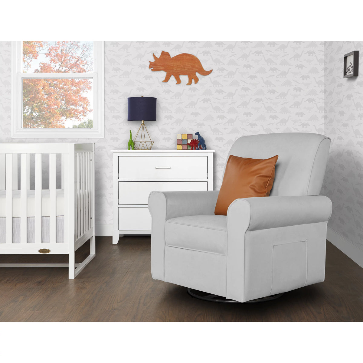 Gray Upholstered Swivel Glider Q49884