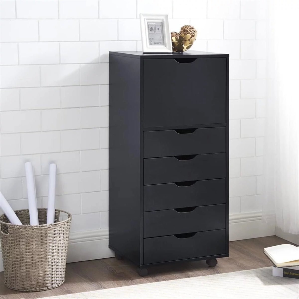 Black 6 Drawer Makeup Storage Cabinet P90334