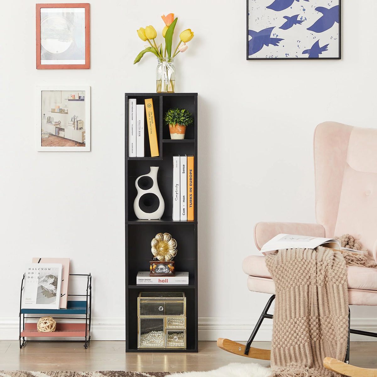 Black 3-Tier Wood Bookcase Set of 2 A99567