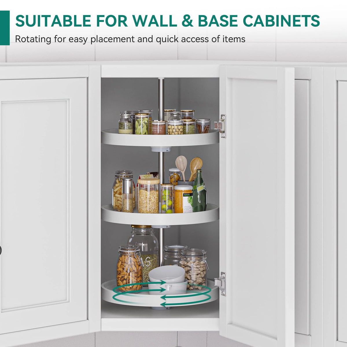 18-Inch 3-Shelf Lazy Susan Corner Kitchen Cabinet Organizer with Telescoping Mount, White V42343