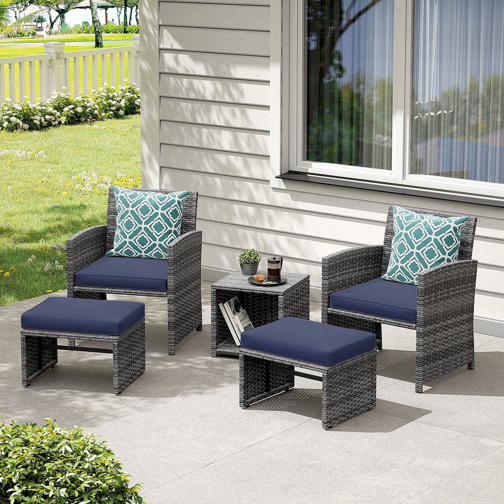 Patio Chairs Chat Set with Ottoman Coffee Table and Pillows R345278