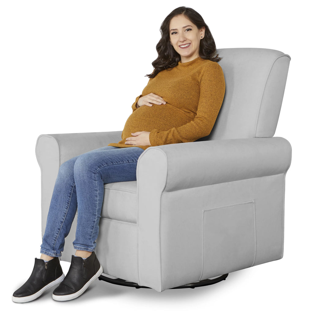 Gray Upholstered Swivel Glider Q49884