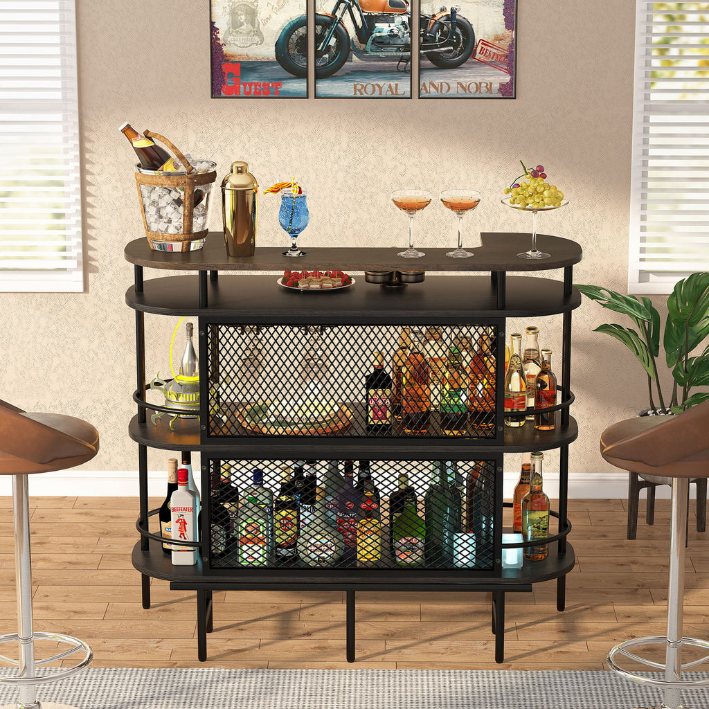 4 Tier Bar Cabinet with Storage Shelves and Footrest Y2638