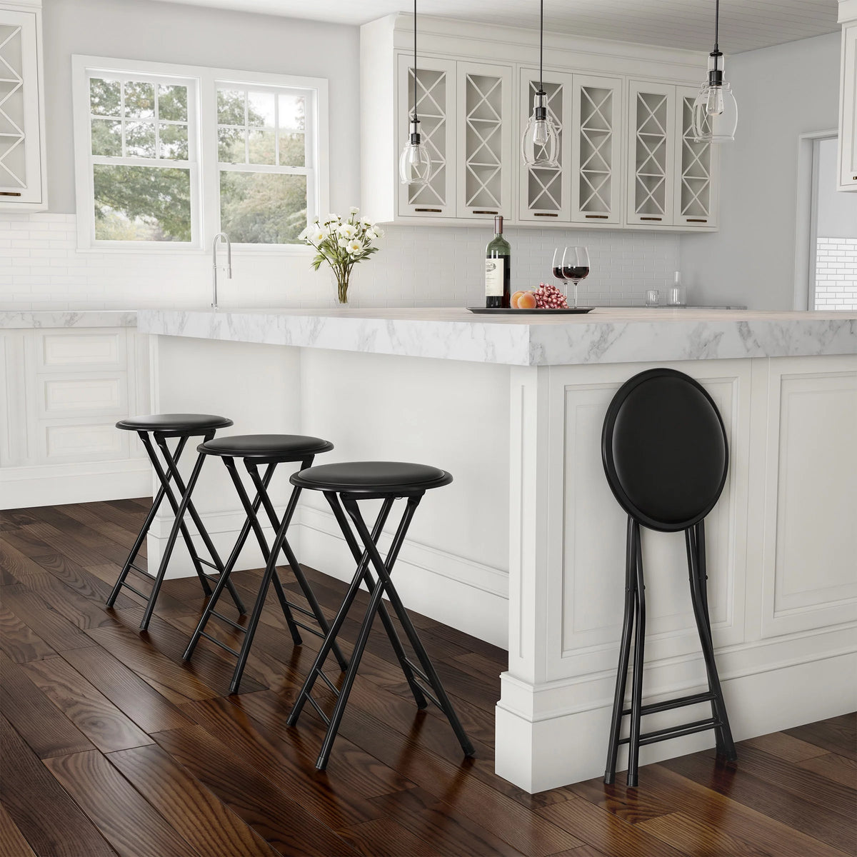 Black 24-inch Folding Stool Q442