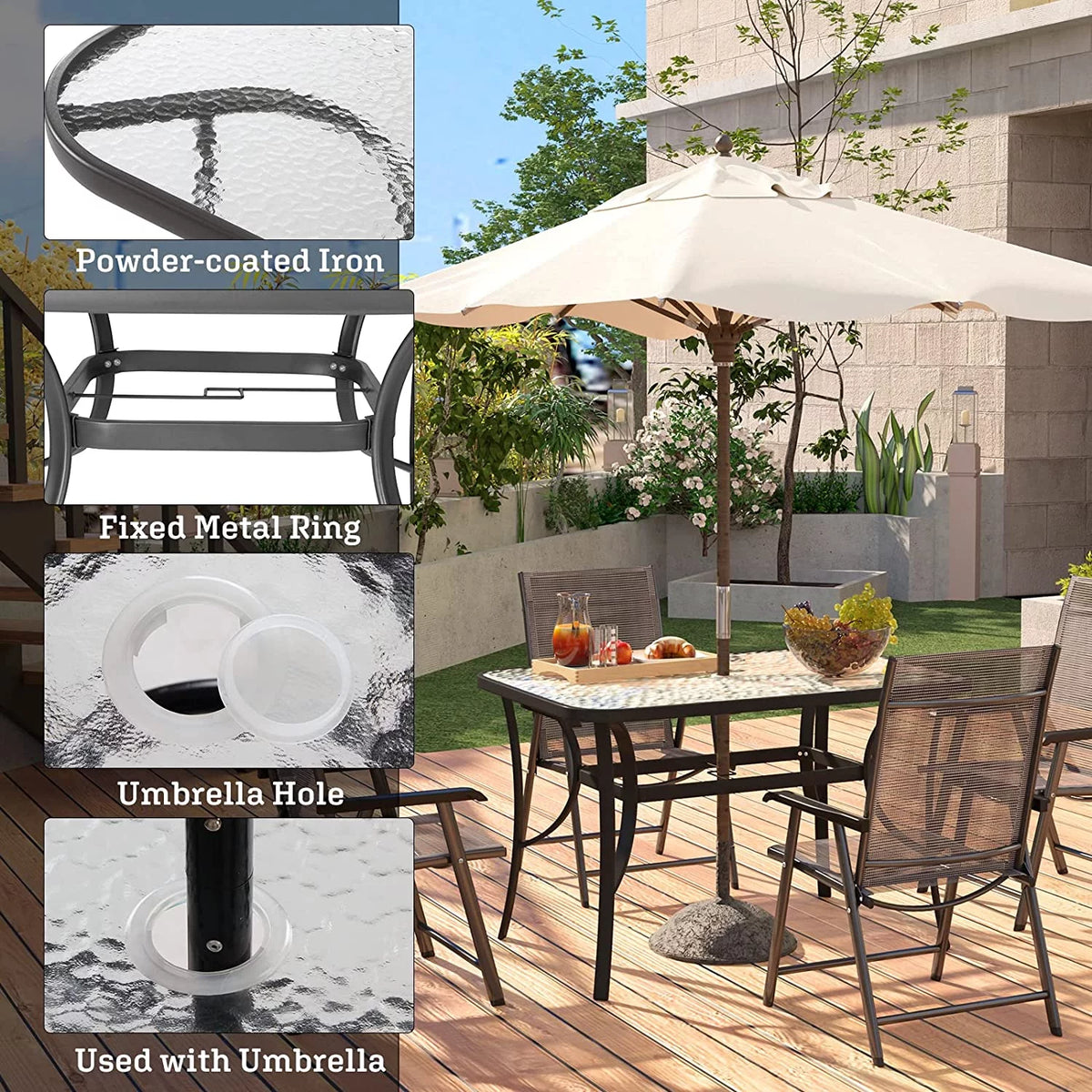 Black 47 inch Tempered Glass Patio Dining Table Q31963