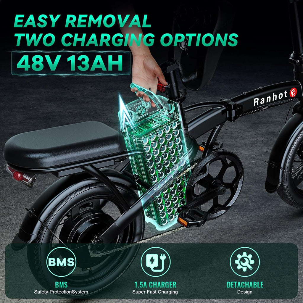 Folding Electric Bike with 750W Motor, 48V 13Ah Battery, 14” Tire J29670