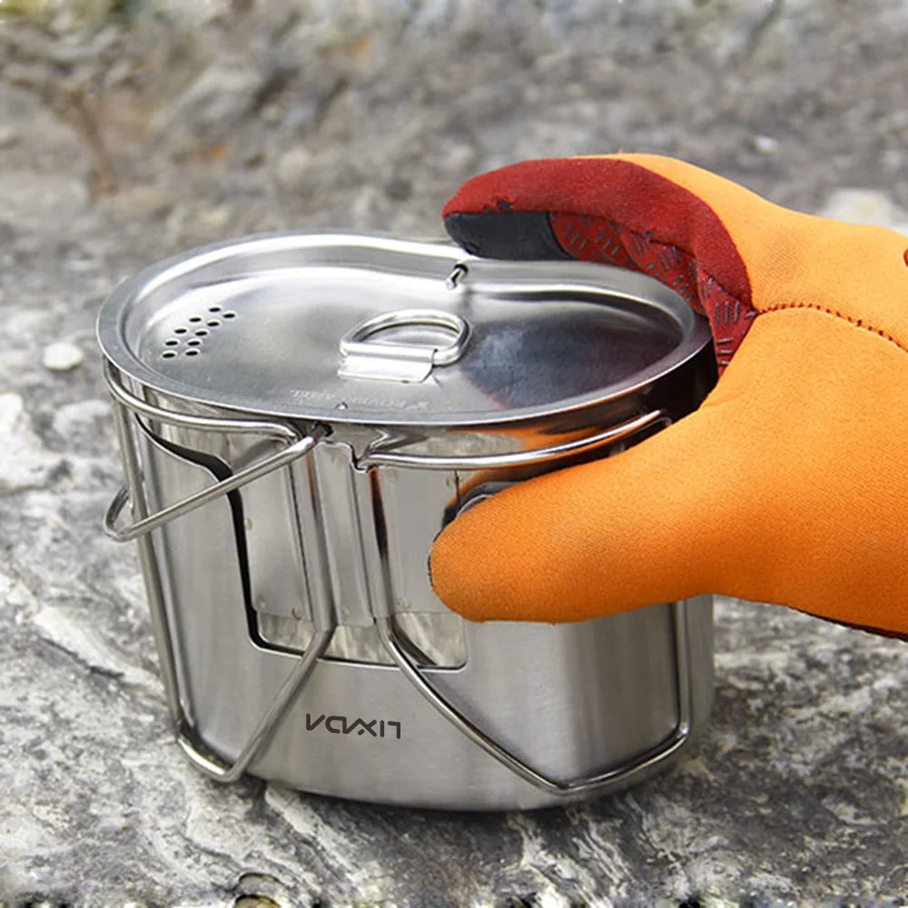 Stainless Steel Camping Cookware Pot and Wood Stove Set U218356