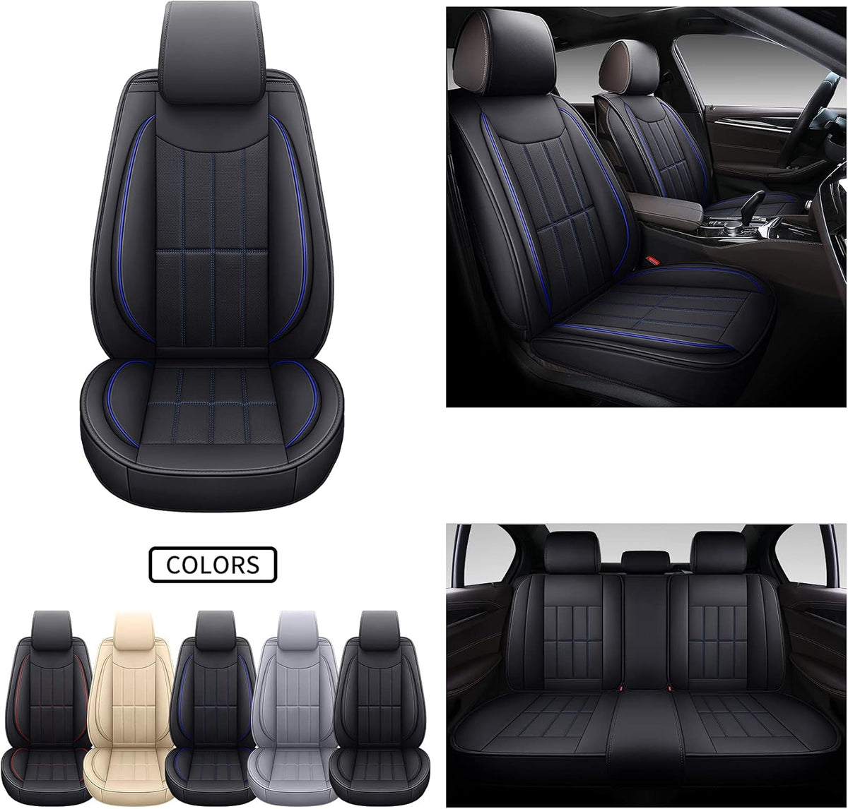 Gray PU Leather Car Seat Covers Front Pair H6215