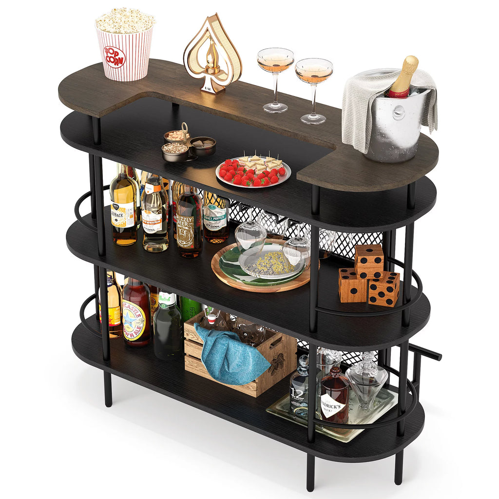 4 Tier Bar Cabinet with Storage Shelves and Footrest Y2638