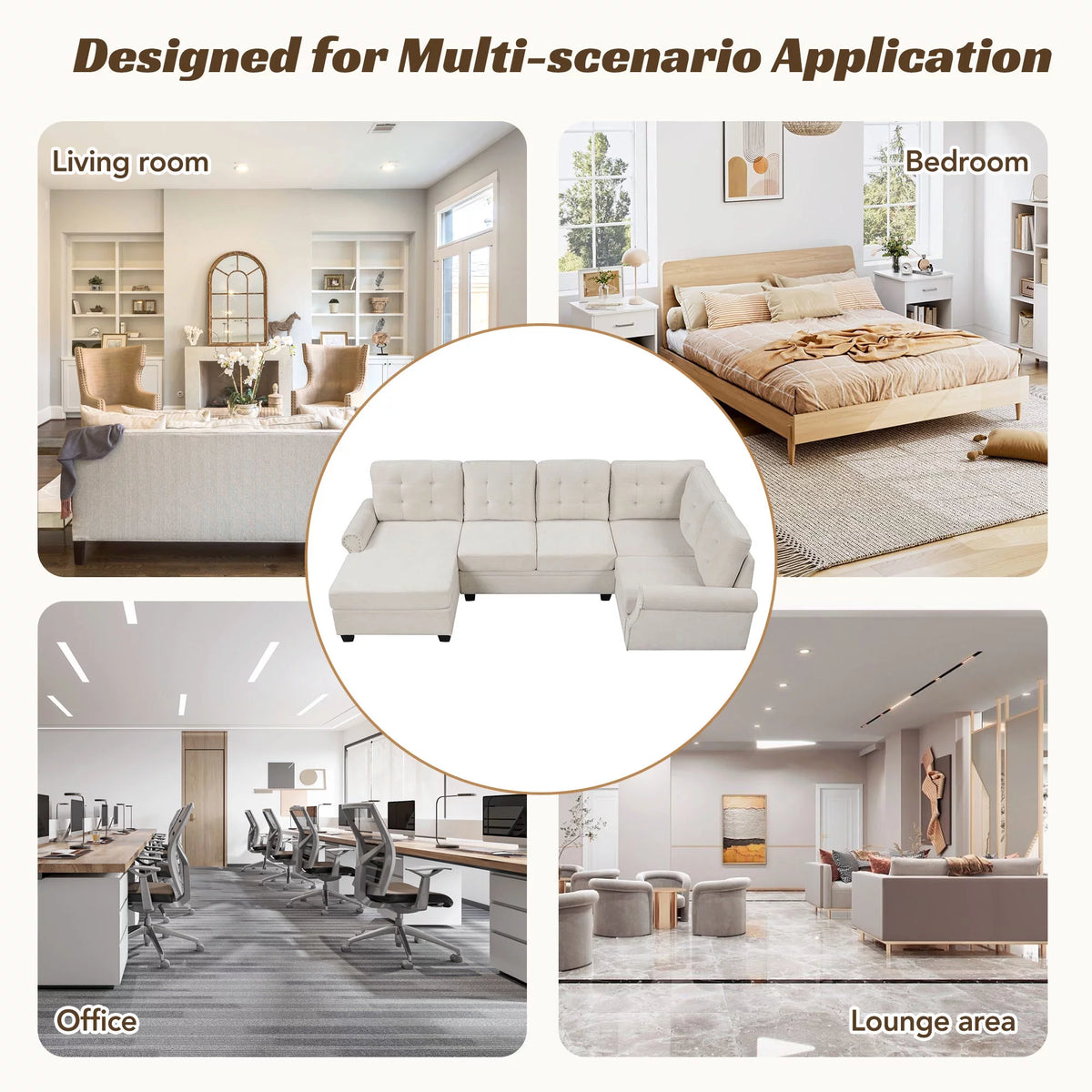 120" U-Shaped Linen Sectional Sofa W49632