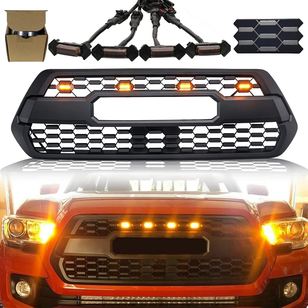 Bright Black Front Grill with Grey Letters and Amber Lights C5189