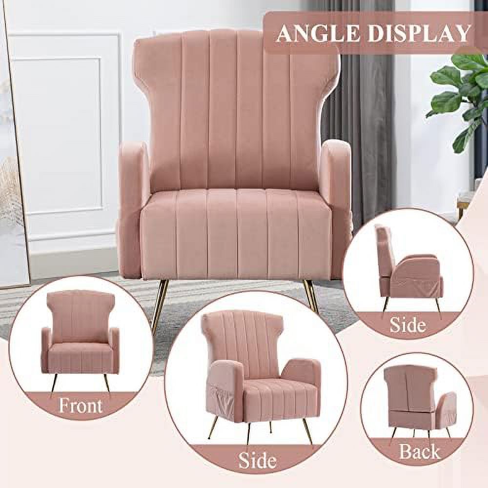 Brown Velvet Wing Back Accent Chair with Metal Gold Legs Q169