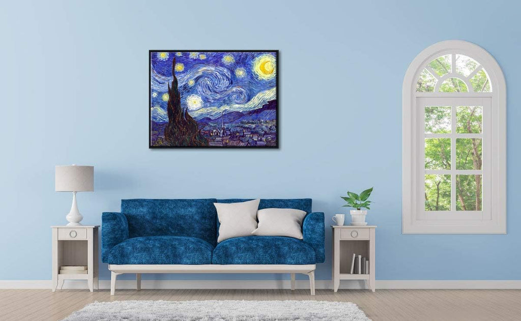 Framed Wall Art Canvas Prints of Starry Night Paintings Reproduction Black Frame Q2821
