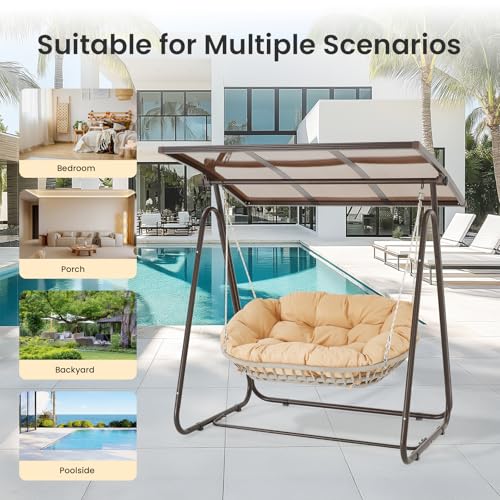 2-Person Outdoor Porch Swing with Adjustable Canopy and Cushions O1169