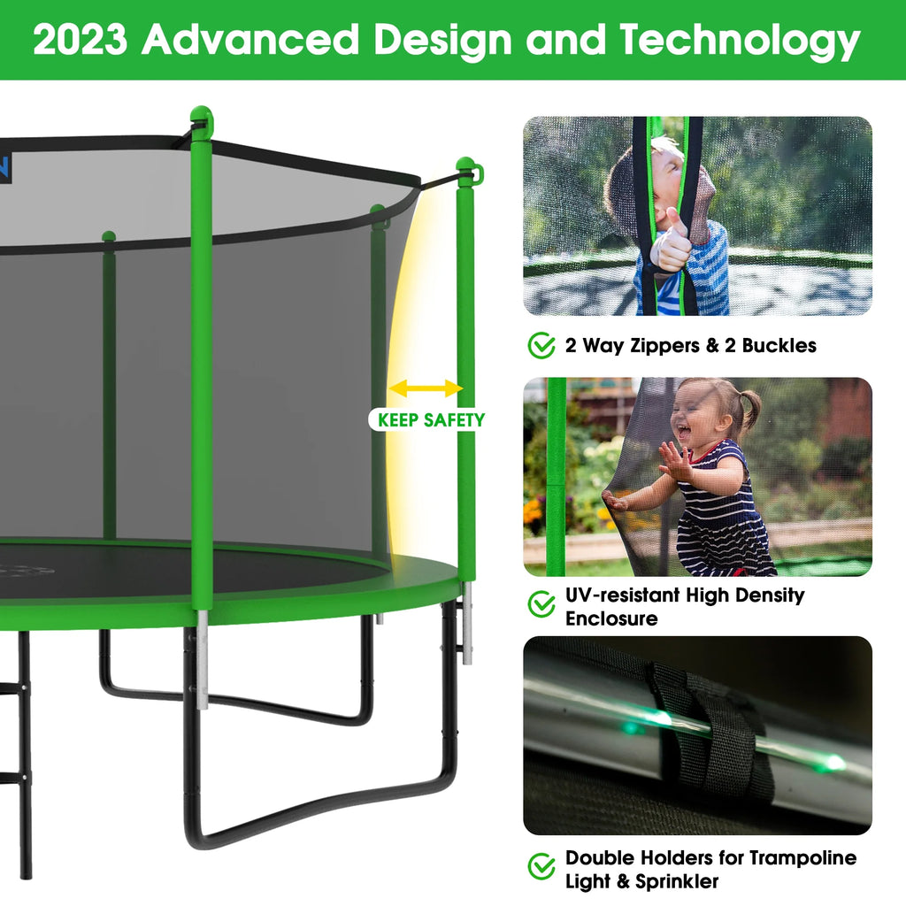 12FT 14FT 15FT Trampoline with Safety Enclosure Net, Basketball Hoop and Ladder C370111