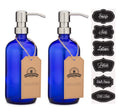 Cobalt Blue Glass Soap and Lotion Dispenser with Stainless Steel Pump - 2 Pack K534884