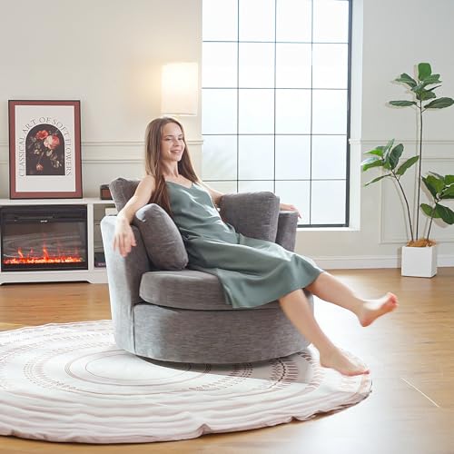 White Large Swivel Accent Barrel Chair with Ottoman N786228