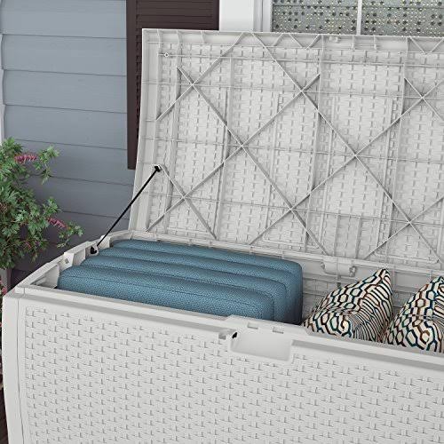 White Wicker Resin Deck Box, 99 Gallon L121
