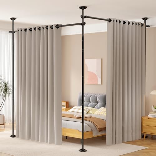Black Heavy Duty Adjustable Freestanding Tension Curtain Room Divider C70667